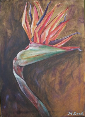 Acrylbild Strelitze vor braunem Hintergrund